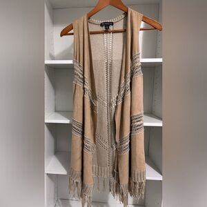 INC International Concepts faux suede and crochet fringe hem boho cardigan